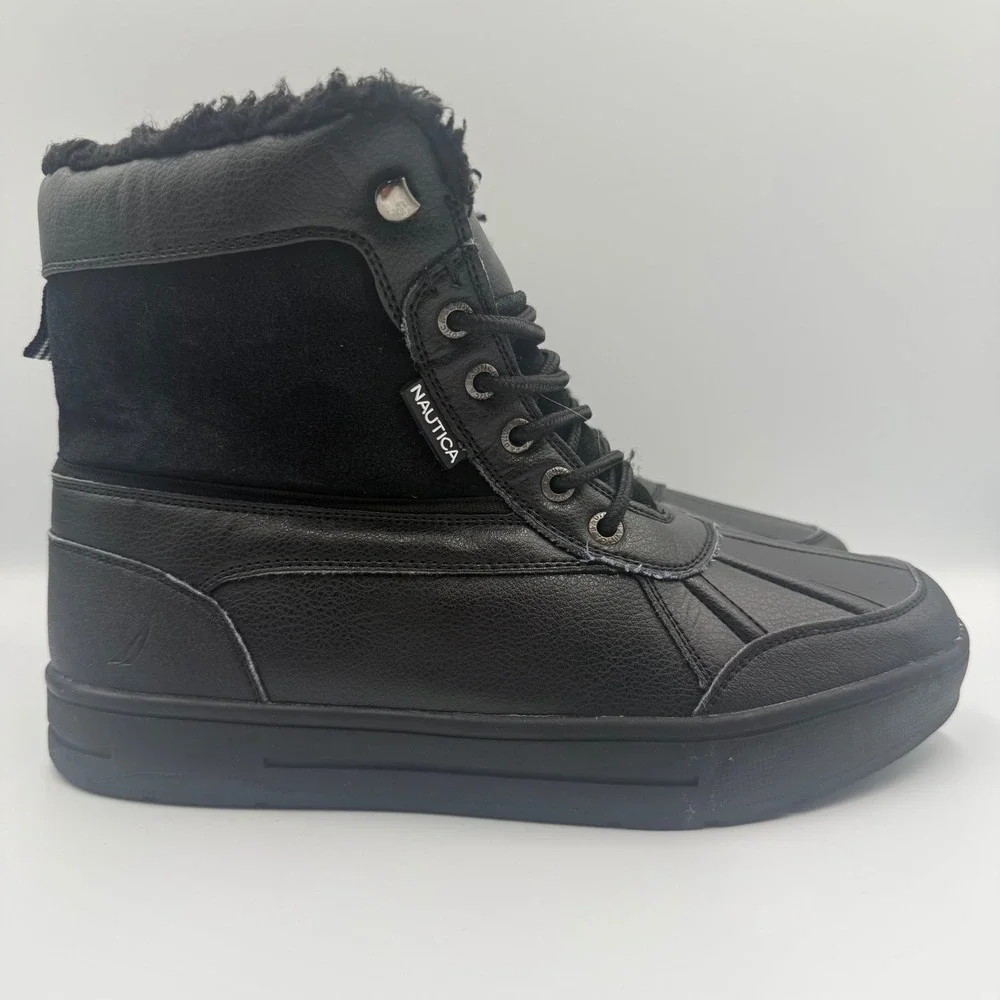 Nautica Lockview Men's Size 9 Duck Boots Faux Fur Lined Winter Black Womens 10.5